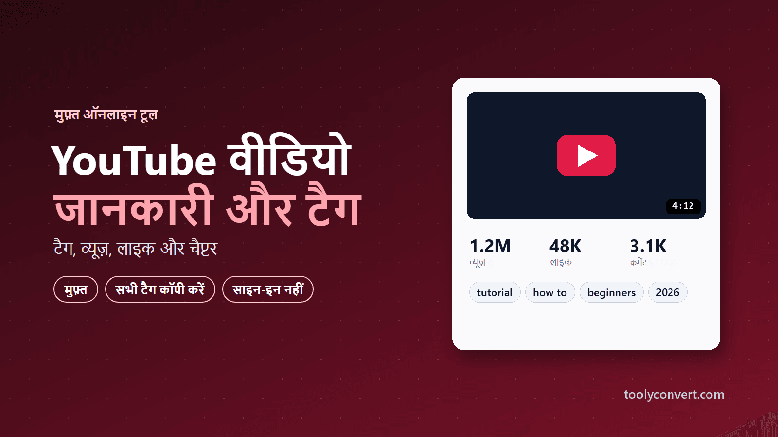 YouTube वीडियो जानकारी और टैग एक्सट्रैक्टर tool